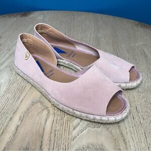 Verbenas Cruz Women’s Espadrilles Peep Toe Flats Pink Suede Size 39/US 8